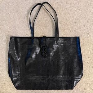 Rebecca Minkoff Black LEATHER Croc-Embossed Tote